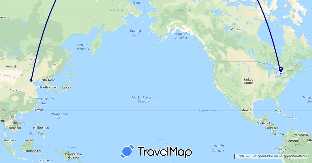 TravelMap itinerary: driving in Canada, China (Asia, North America)